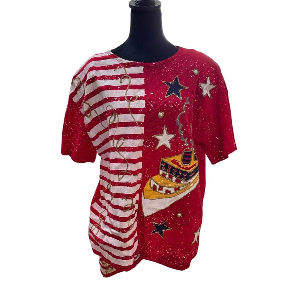 Vintage Nautical Cruise Ship Puff Paint Bling Shirt And Shorts Set Size S/M